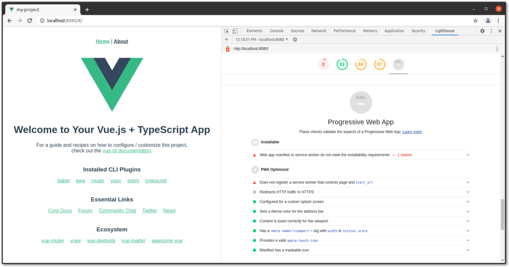 VueJs home page of a newly created project